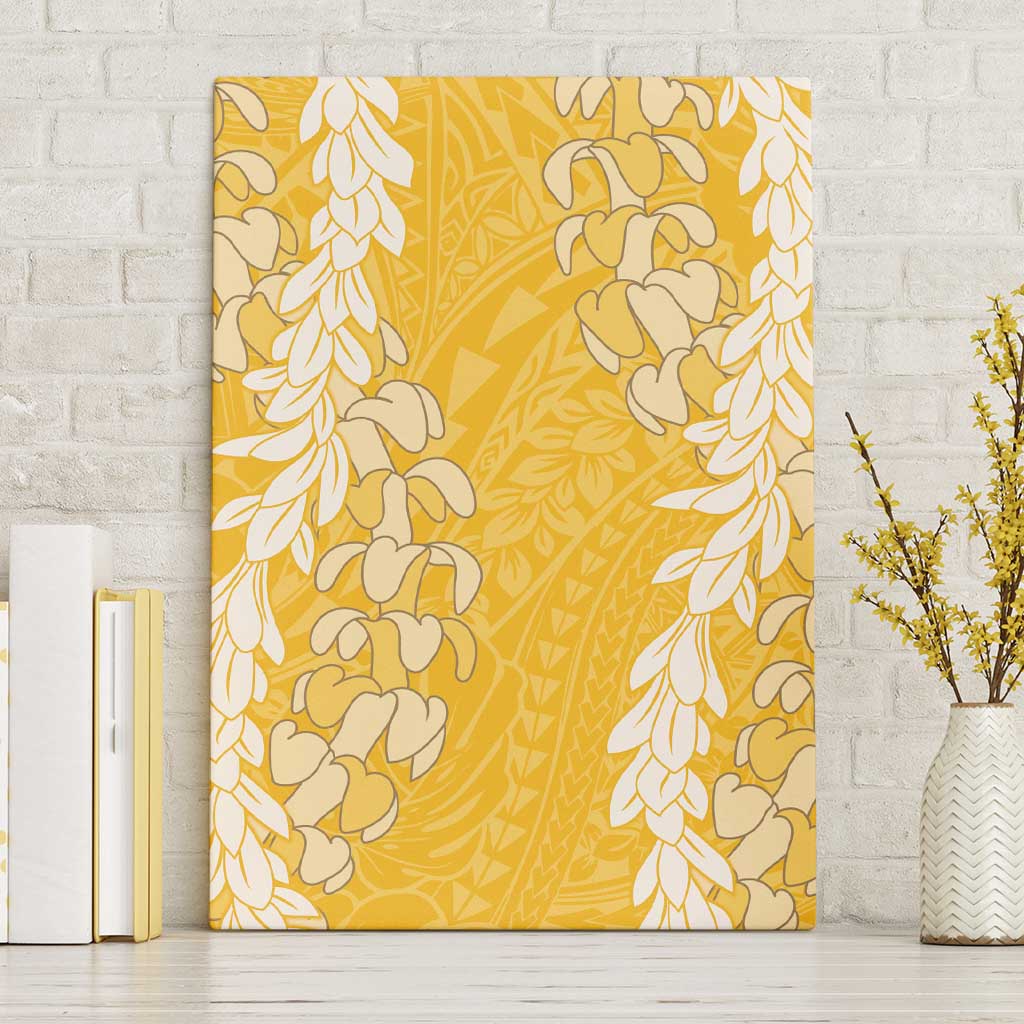Puakenikeni and Maile Lei Canvas Wall Art Gold Double Strand Lei LT9 Without Frame Gold - Polynesian Pride