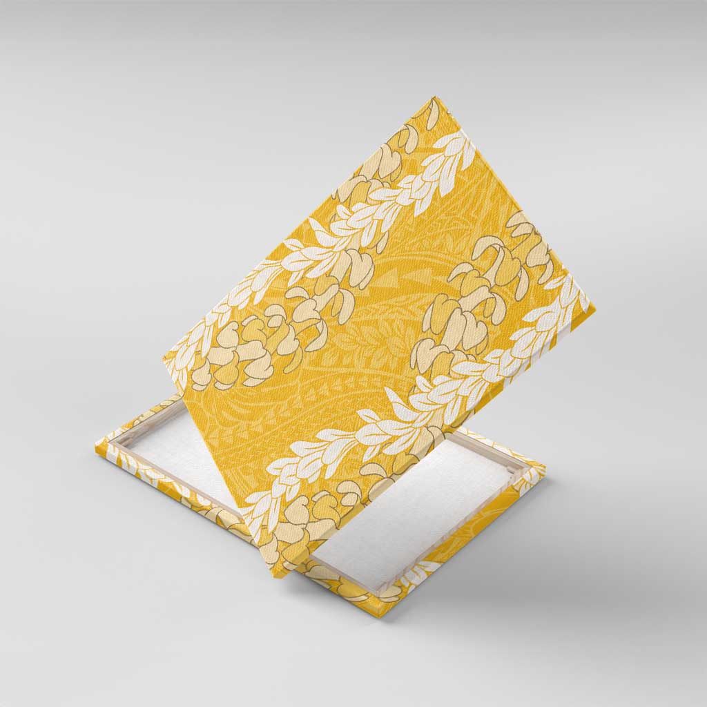 Puakenikeni and Maile Lei Canvas Wall Art Gold Double Strand Lei LT9 With Frame Gold - Polynesian Pride