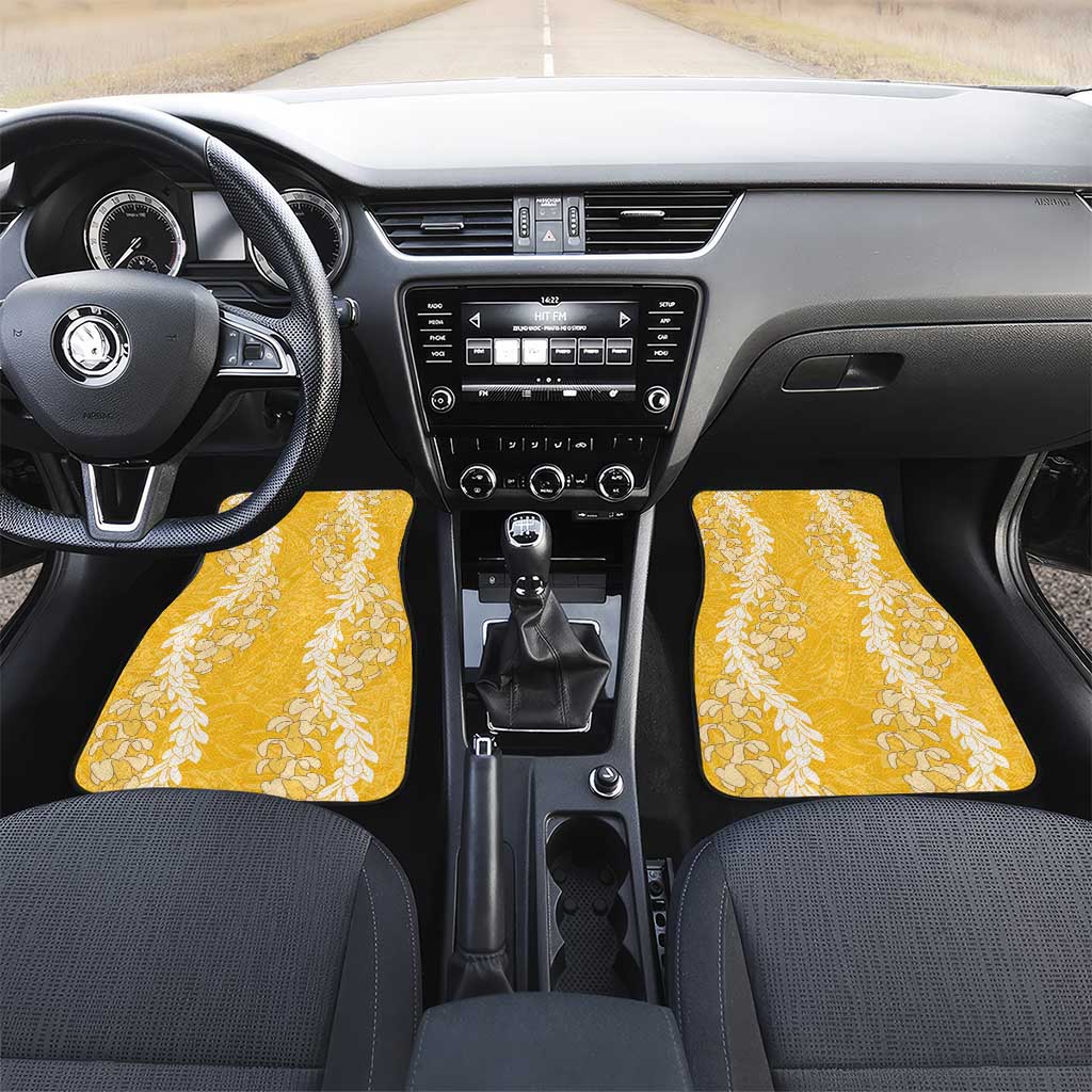 Puakenikeni and Maile Lei Car Mats Gold Double Strand Lei