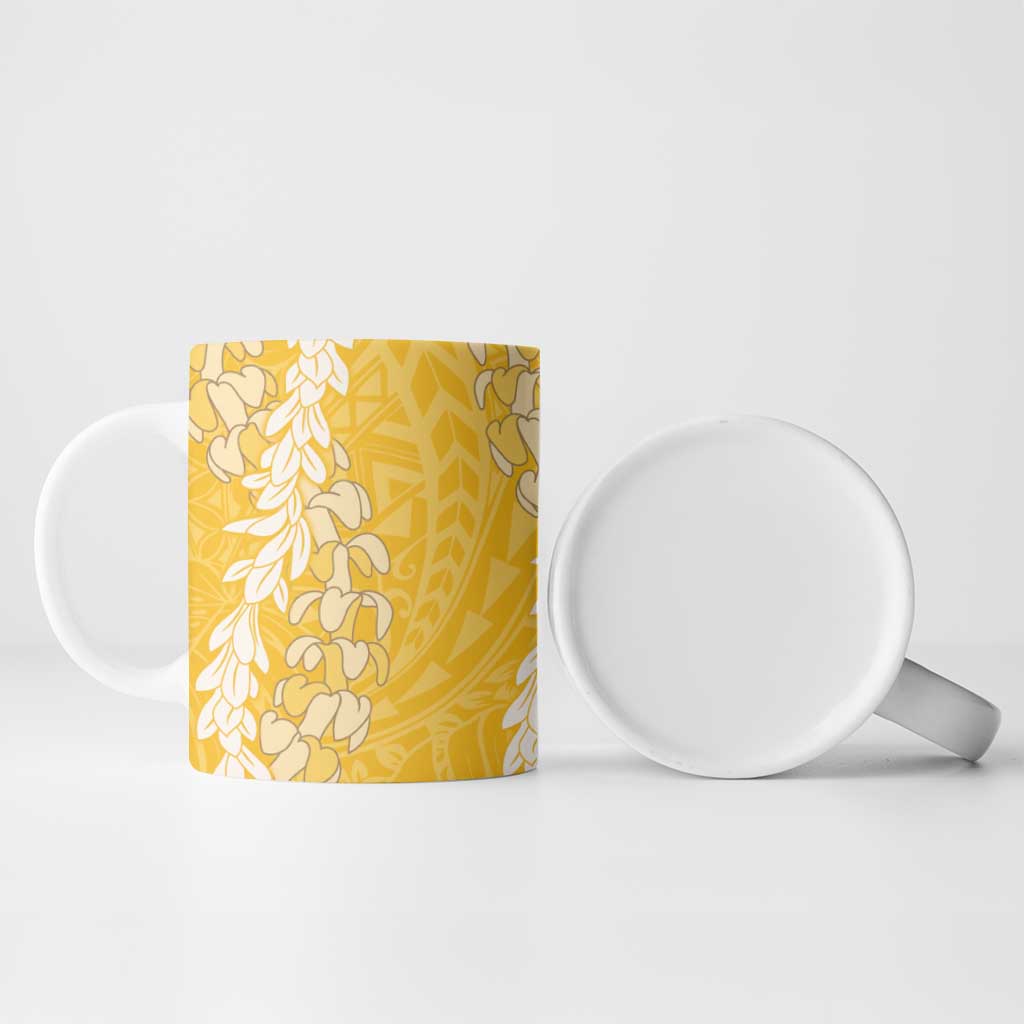 Puakenikeni and Maile Lei Ceramic Mug Gold Double Strand Lei - Polynesian Pride