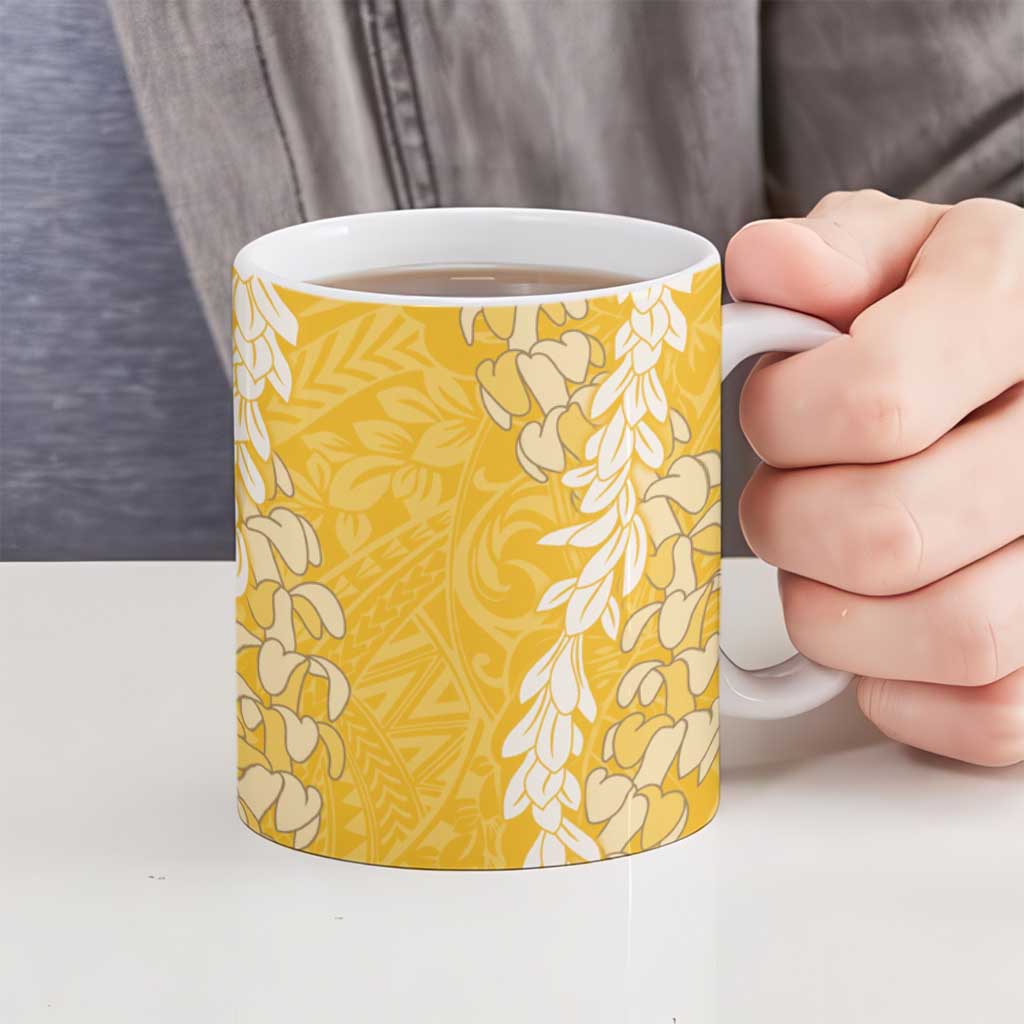 Puakenikeni and Maile Lei Ceramic Mug Gold Double Strand Lei - Polynesian Pride