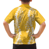 Puakenikeni and Maile Lei Family Matching Off Shoulder Maxi Dress and Hawaiian Shirt Gold Double Strand Lei LT9 - Polynesian Pride