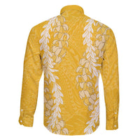 Puakenikeni and Maile Lei Family Matching Off Shoulder Short Dress and Hawaiian Shirt Gold Double Strand Lei LT9 - Polynesian Pride