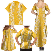 Puakenikeni and Maile Lei Family Matching Summer Maxi Dress and Hawaiian Shirt Gold Double Strand Lei LT9 - Polynesian Pride