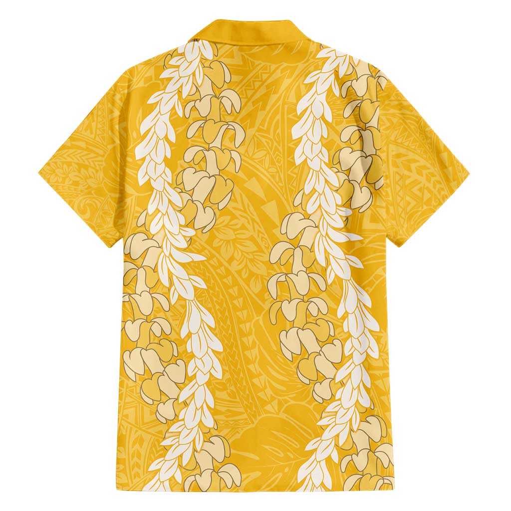 Puakenikeni and Maile Lei Family Matching Tank Maxi Dress and Hawaiian Shirt Gold Double Strand Lei LT9 - Polynesian Pride