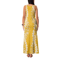 Puakenikeni and Maile Lei Family Matching Tank Maxi Dress and Hawaiian Shirt Gold Double Strand Lei LT9 - Polynesian Pride