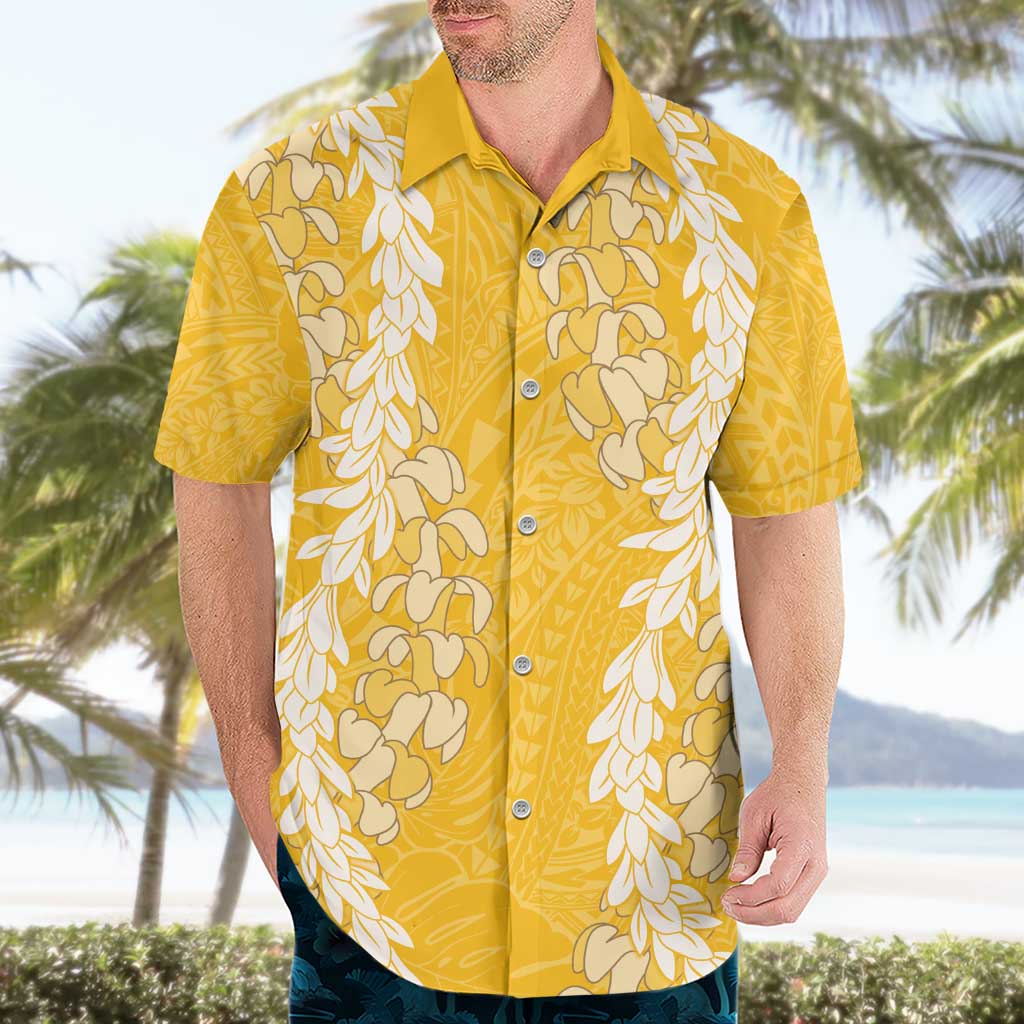 Puakenikeni and Maile Lei Hawaiian Shirt Gold Double Strand Lei