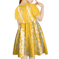 Puakenikeni and Maile Lei Kid Short Sleeve Dress Gold Double Strand Lei