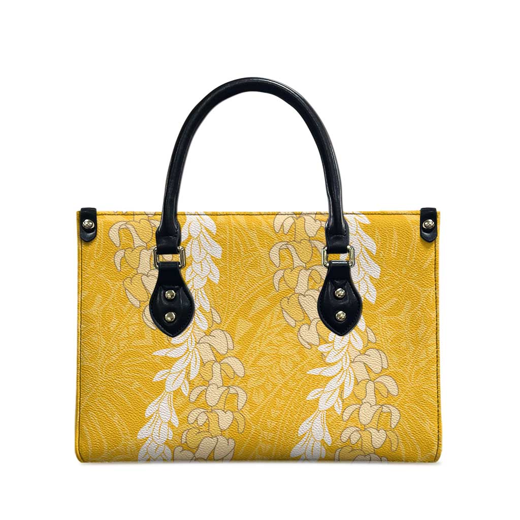 Puakenikeni and Maile Lei Leather Bag Gold Double Strand Lei - Polynesian Pride