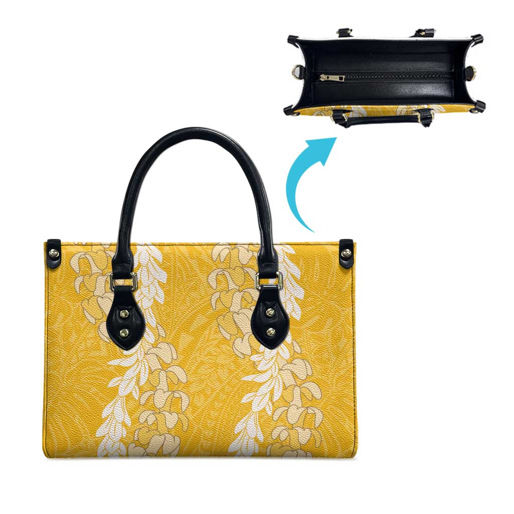 Puakenikeni and Maile Lei Leather Bag Gold Double Strand Lei - Polynesian Pride