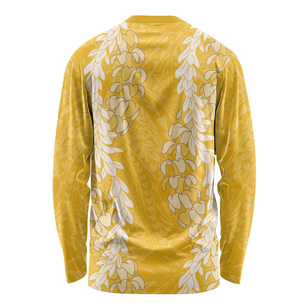 Puakenikeni and Maile Lei Long Sleeve Shirt Gold Double Strand Lei LT9 - Polynesian Pride