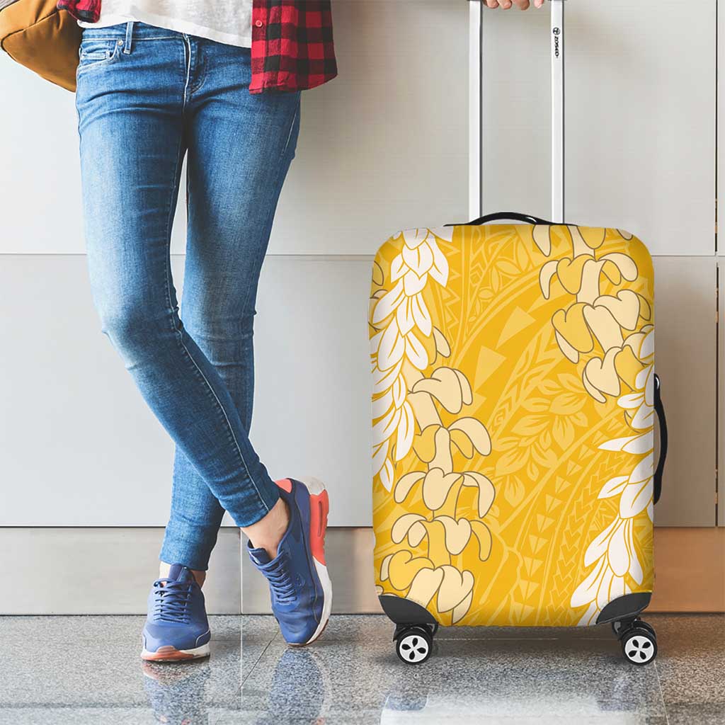 Puakenikeni and Maile Lei Luggage Cover Gold Double Strand Lei