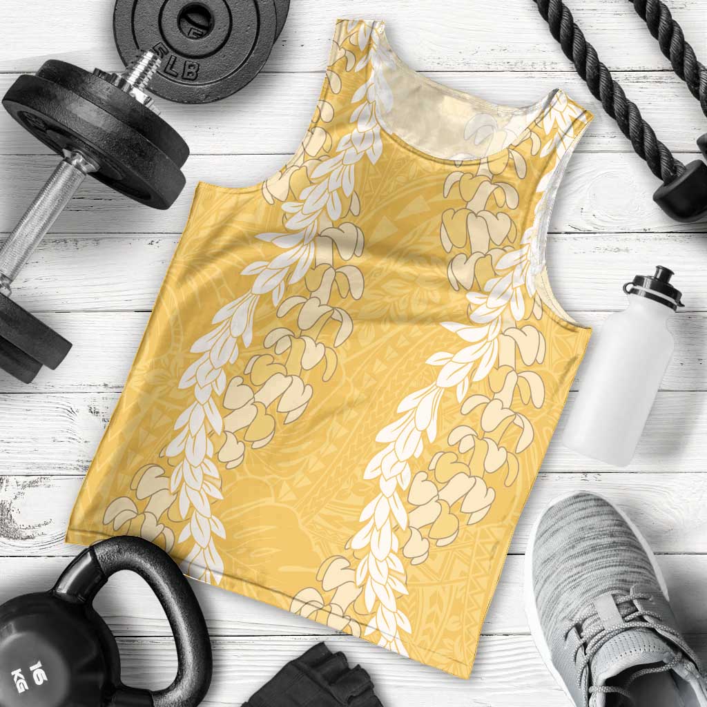 Puakenikeni and Maile Lei Men Tank Top Gold Double Strand Lei