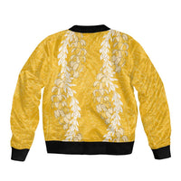 Puakenikeni and Maile Lei Sleeve Zip Bomber Jacket Gold Double Strand Lei LT9 - Polynesian Pride