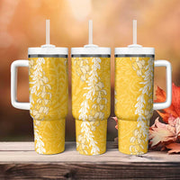 Puakenikeni and Maile Lei Tumbler With Handle Gold Double Strand Lei