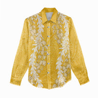 Puakenikeni and Maile Lei Women Casual Shirt Gold Double Strand Lei LT9 - Polynesian Pride