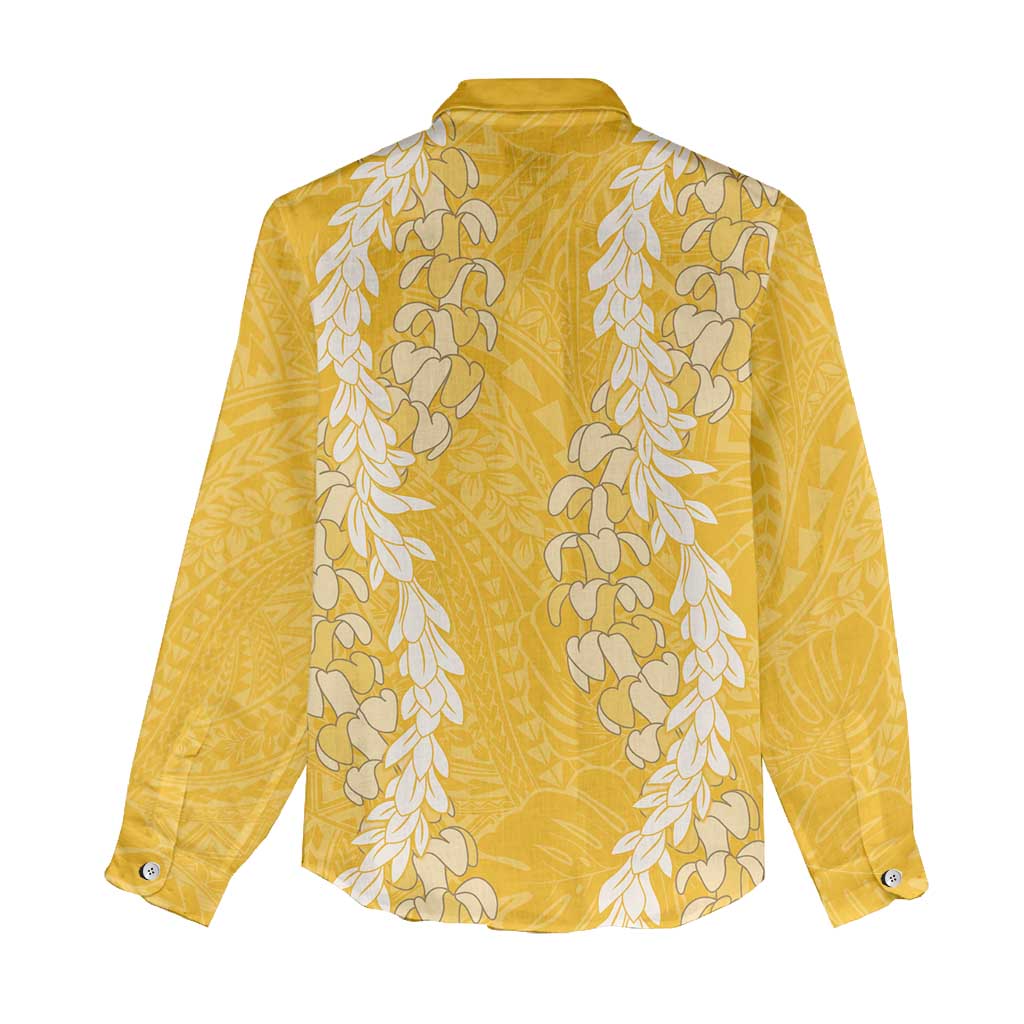 Puakenikeni and Maile Lei Women Casual Shirt Gold Double Strand Lei LT9 - Polynesian Pride