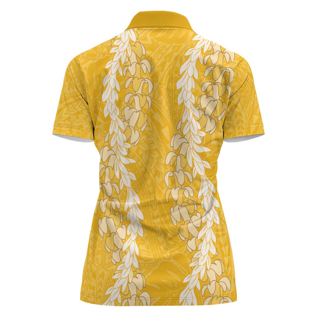 Puakenikeni and Maile Lei Women Polo Shirt Gold Double Strand Lei LT9 - Polynesian Pride