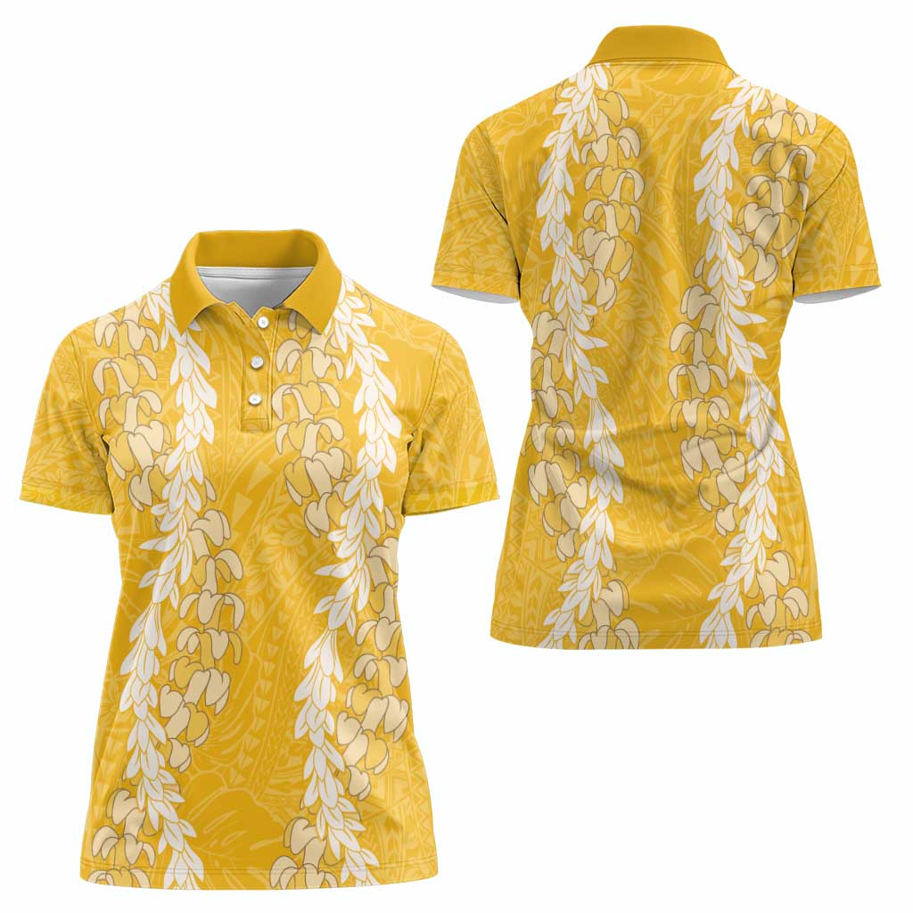 Puakenikeni and Maile Lei Women Polo Shirt Gold Double Strand Lei LT9 - Polynesian Pride