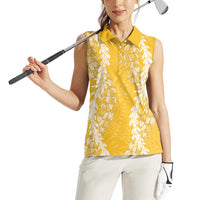Puakenikeni and Maile Lei Women Sleeveless Polo Shirt Gold Double Strand Lei LT9 - Polynesian Pride