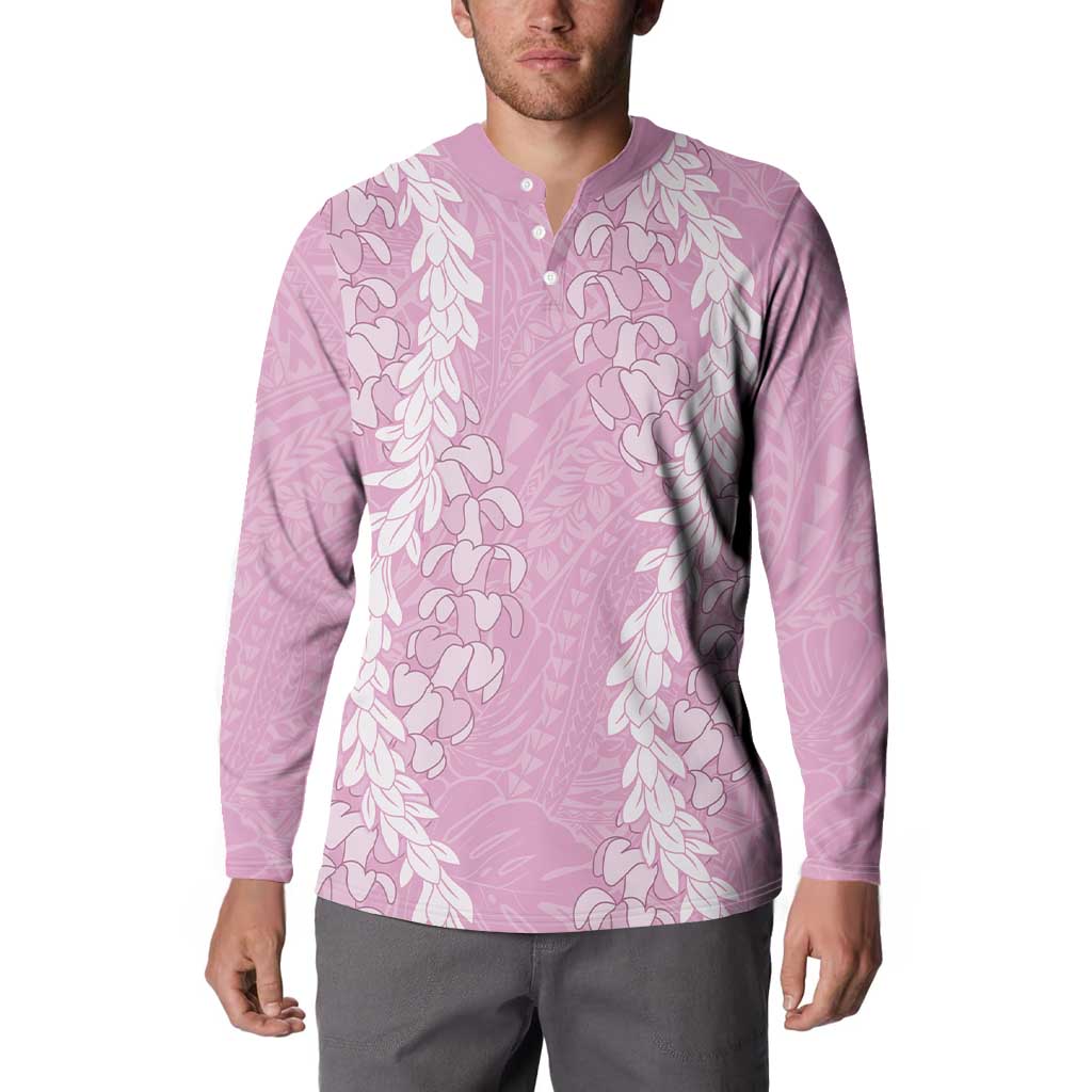 Puakenikeni and Maile Lei Button Sweatshirt Pink Double Strand Lei