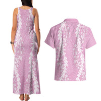 Puakenikeni and Maile Lei Couples Matching Tank Maxi Dress and Hawaiian Shirt Pink Double Strand Lei LT9 - Polynesian Pride
