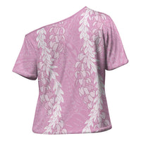 Puakenikeni and Maile Lei Cross Shoulder Shirt Pink Double Strand Lei - Polynesian Pride