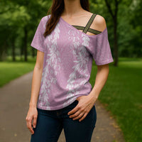 Puakenikeni and Maile Lei Cross Shoulder Shirt Pink Double Strand Lei - Polynesian Pride