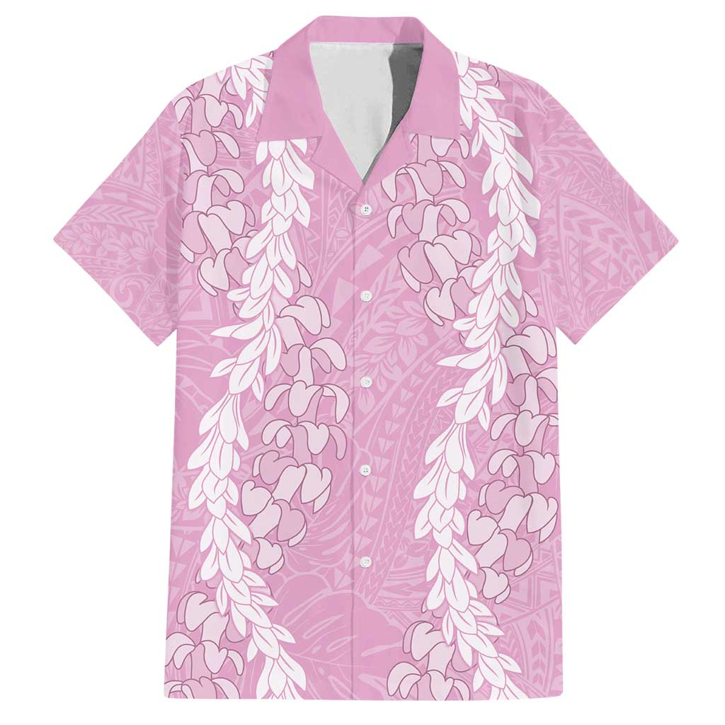 Puakenikeni and Maile Lei Family Matching Long Sleeve Bodycon Dress and Hawaiian Shirt Pink Double Strand Lei LT9 Dad's Shirt - Short Sleeve Pink - Polynesian Pride