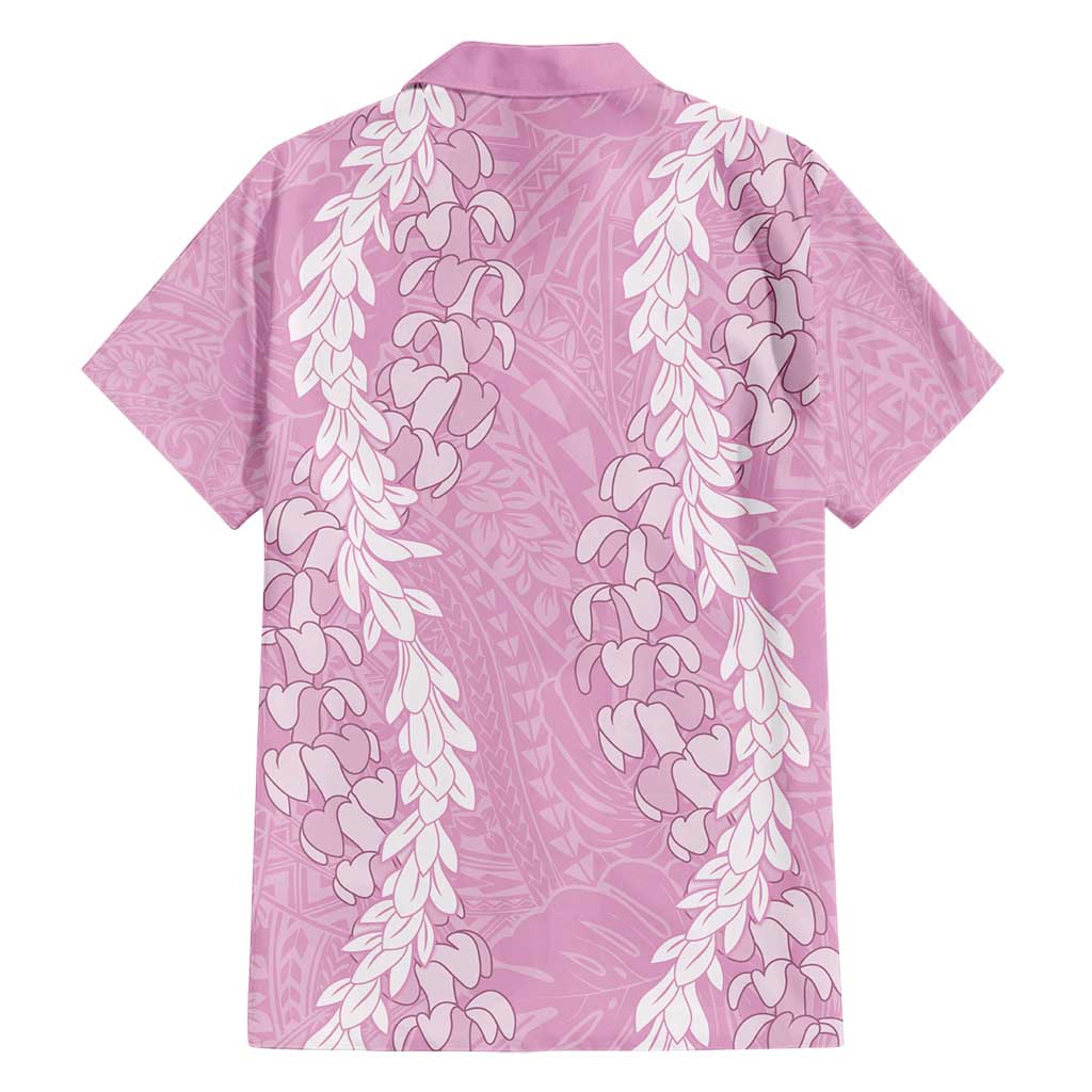 Puakenikeni and Maile Lei Family Matching Long Sleeve Bodycon Dress and Hawaiian Shirt Pink Double Strand Lei LT9 - Polynesian Pride