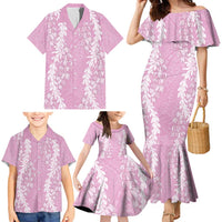 Puakenikeni and Maile Lei Family Matching Mermaid Dress and Hawaiian Shirt Pink Double Strand Lei LT9 - Polynesian Pride