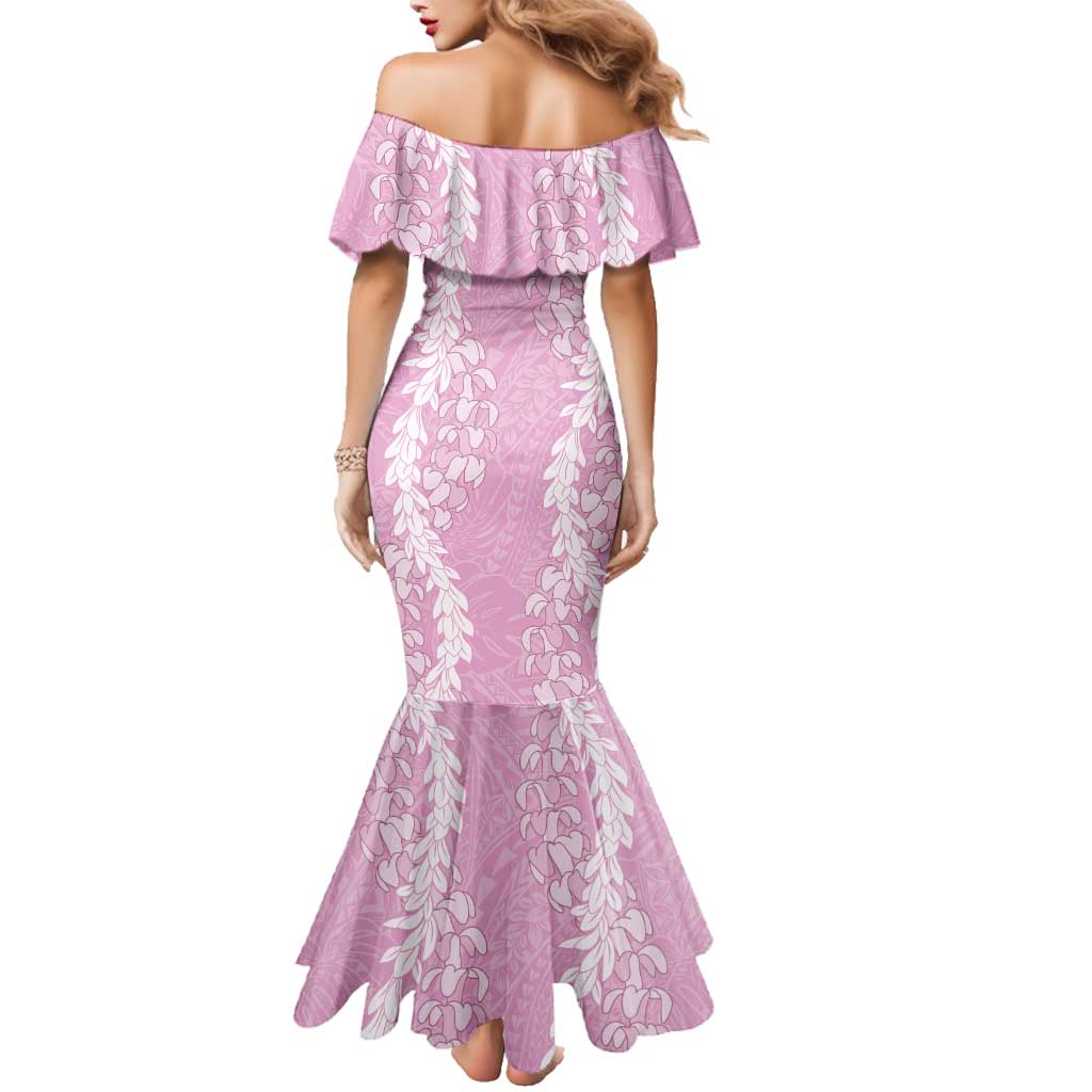 Puakenikeni and Maile Lei Family Matching Mermaid Dress and Hawaiian Shirt Pink Double Strand Lei LT9 - Polynesian Pride