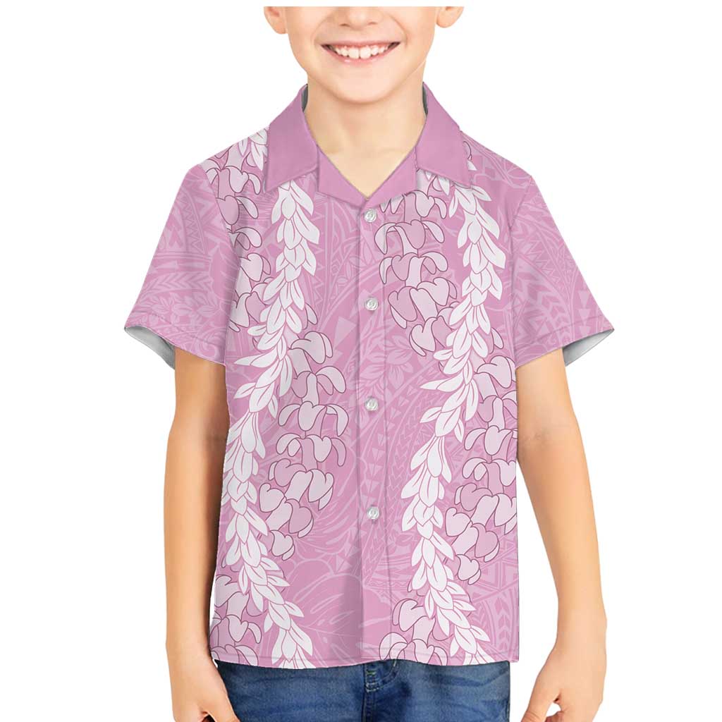 Puakenikeni and Maile Lei Family Matching Mermaid Dress and Hawaiian Shirt Pink Double Strand Lei LT9 Son's Shirt Pink - Polynesian Pride