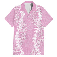 Puakenikeni and Maile Lei Family Matching Off Shoulder Maxi Dress and Hawaiian Shirt Pink Double Strand Lei LT9 Dad's Shirt - Short Sleeve Pink - Polynesian Pride