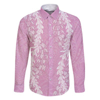 Puakenikeni and Maile Lei Family Matching Short Sleeve Bodycon Dress and Hawaiian Shirt Pink Double Strand Lei LT9 Dad's Shirt - Long Sleeve Pink - Polynesian Pride