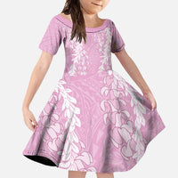 Puakenikeni and Maile Lei Family Matching Summer Maxi Dress and Hawaiian Shirt Pink Double Strand Lei LT9 Daughter's Dress Pink - Polynesian Pride