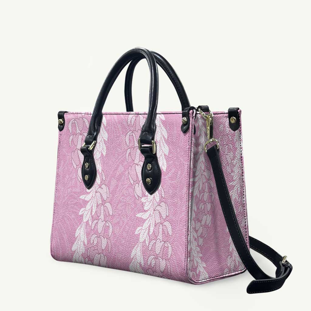 Puakenikeni and Maile Lei Leather Bag Pink Double Strand Lei - Polynesian Pride