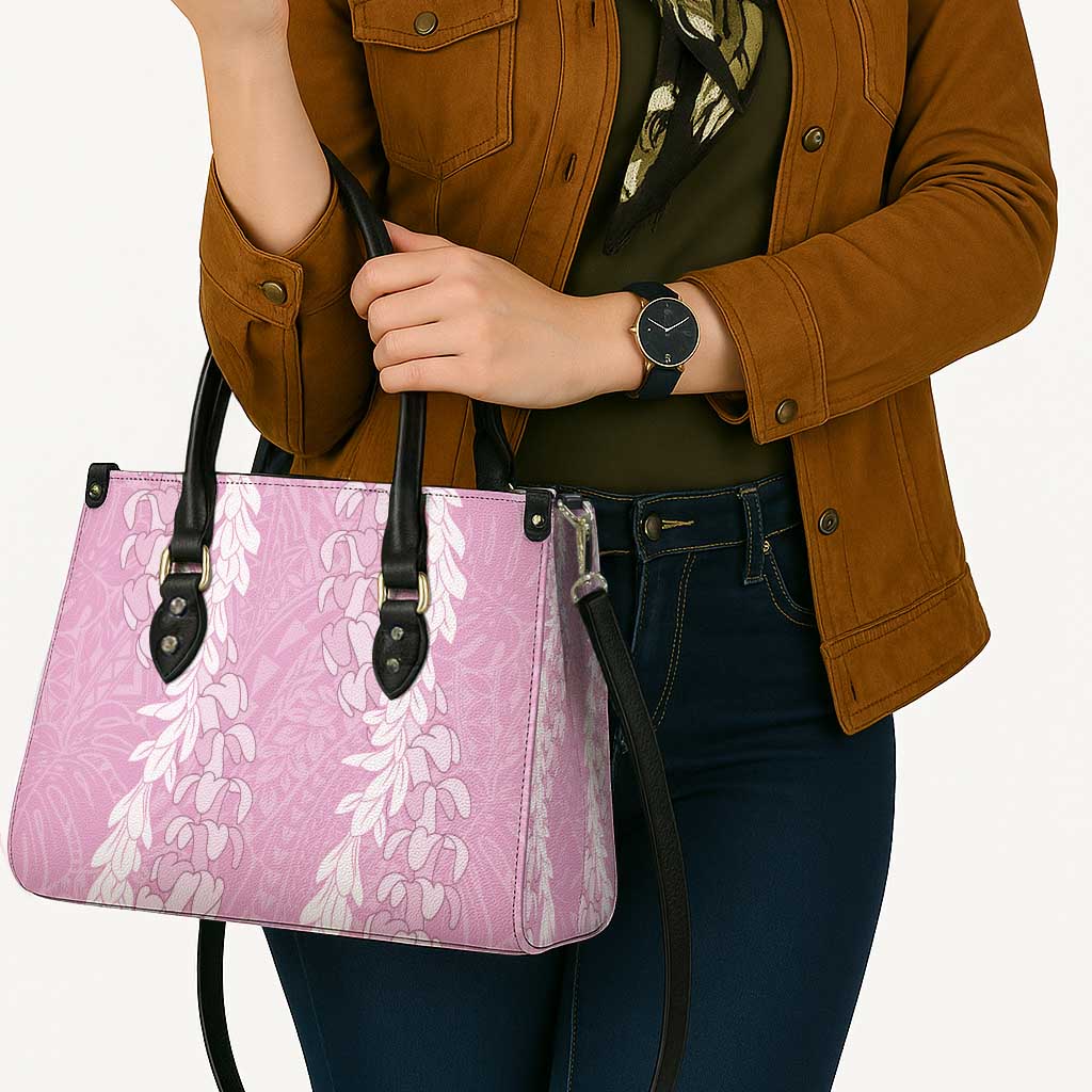 Puakenikeni and Maile Lei Leather Bag Pink Double Strand Lei - Polynesian Pride