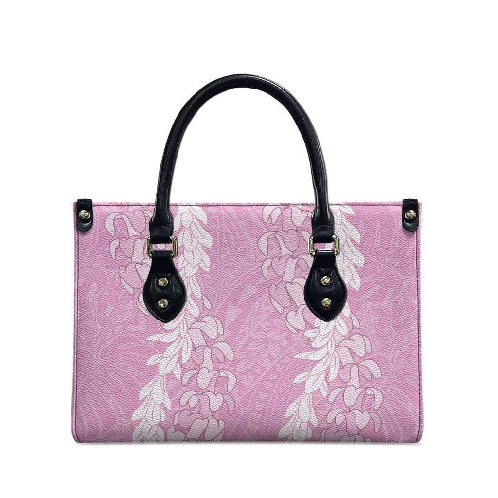Puakenikeni and Maile Lei Leather Bag Pink Double Strand Lei - Polynesian Pride