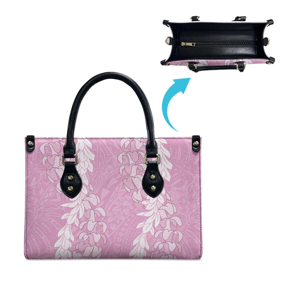 Puakenikeni and Maile Lei Leather Bag Pink Double Strand Lei - Polynesian Pride