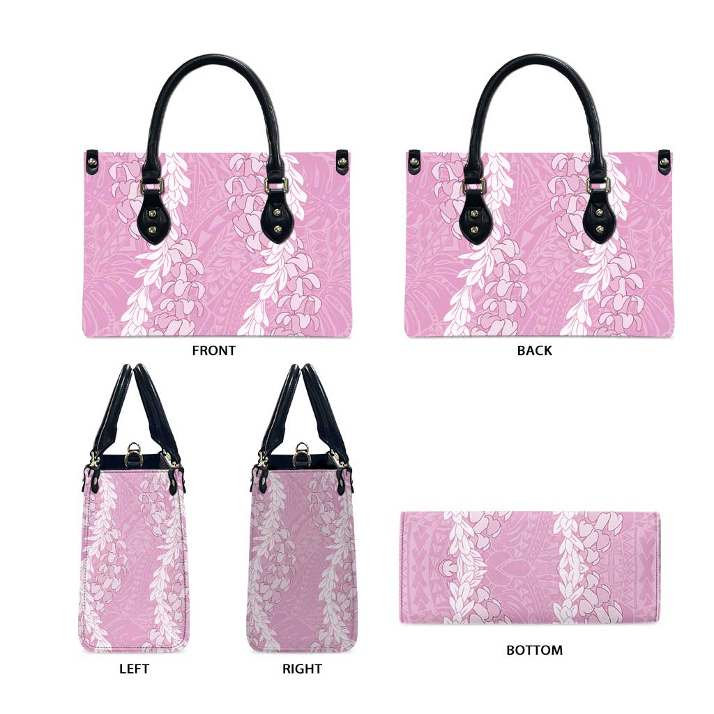 Puakenikeni and Maile Lei Leather Bag Pink Double Strand Lei - Polynesian Pride