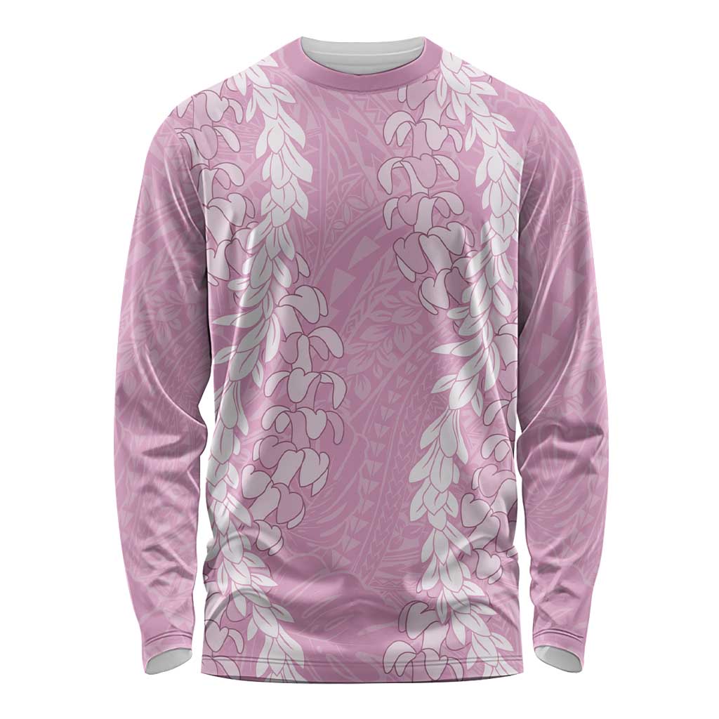 Puakenikeni and Maile Lei Long Sleeve Shirt Pink Double Strand Lei LT9 Unisex Pink - Polynesian Pride