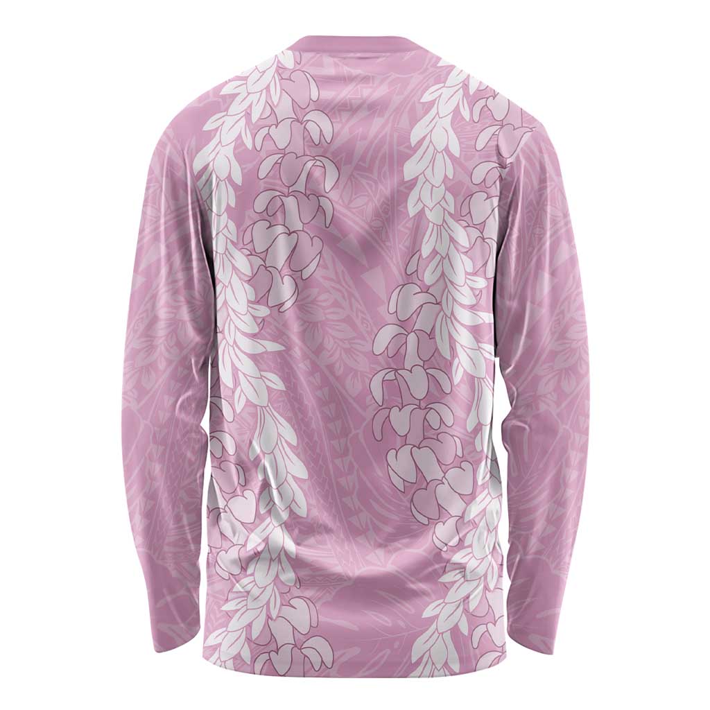 Puakenikeni and Maile Lei Long Sleeve Shirt Pink Double Strand Lei LT9 - Polynesian Pride