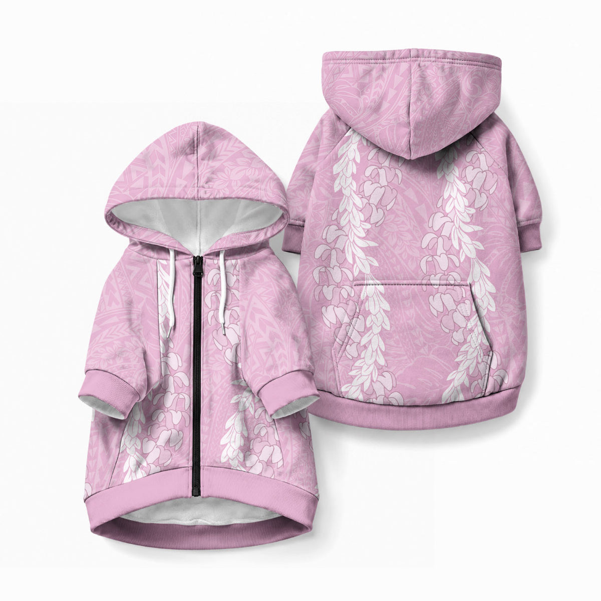Puakenikeni and Maile Lei Pet Hoodie Pink Double Strand Lei