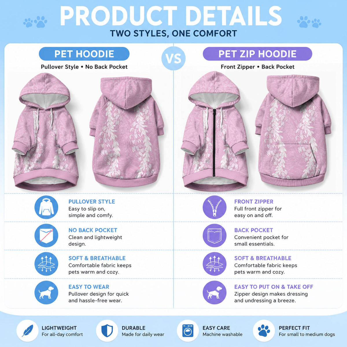 Puakenikeni and Maile Lei Pet Hoodie Pink Double Strand Lei