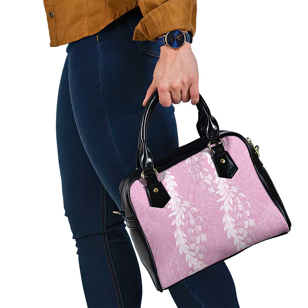 Puakenikeni and Maile Lei Shoulder Handbag Pink Double Strand Lei