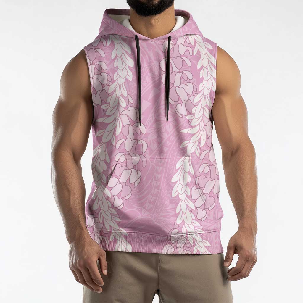 Puakenikeni and Maile Lei Sleeveless Hoodie Pink Double Strand Lei - Polynesian Pride