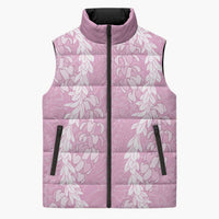 Puakenikeni and Maile Lei Sleeveless Puffer Jacket Pink Double Strand Lei - Polynesian Pride