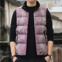 Puakenikeni and Maile Lei Sleeveless Puffer Jacket Pink Double Strand Lei - Polynesian Pride