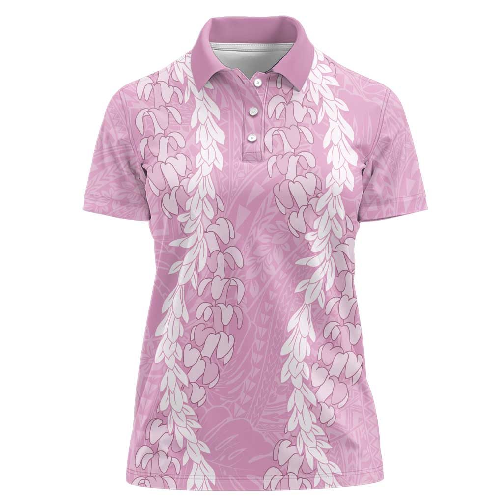 Puakenikeni and Maile Lei Women Polo Shirt Pink Double Strand Lei LT9 Female Pink - Polynesian Pride